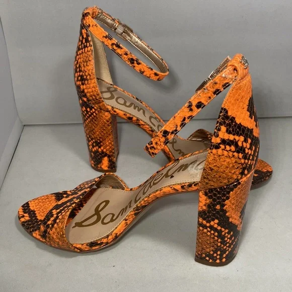 Sam Edelman Yaro Python-Embossed Leather Block-Heel Sandals size 8 - Picture 6 of 6